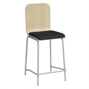 Log Stool with High Back & Upholstered Seat